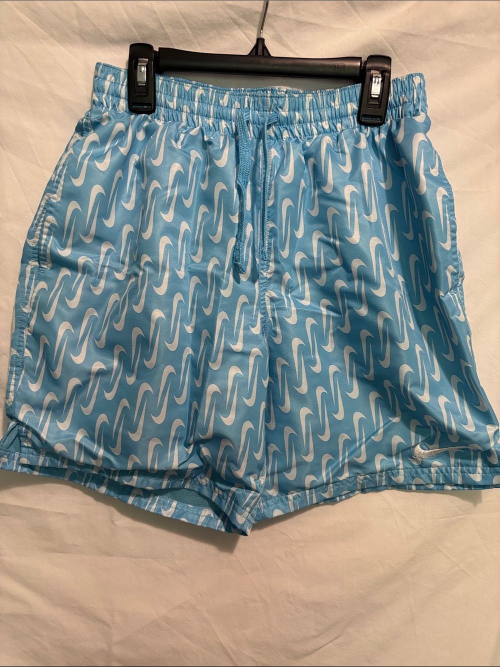 Nike Light Blue & White Check Print Swim/Athletic Shorts
